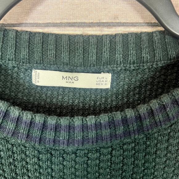 Mens Regular Fit Dark Green MNG Man Mango Pullover Knit Sweater Size Medium - Picture 4 of 4